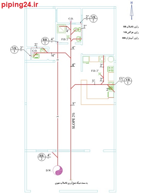 دانلود نقشه تاسیسات فاضلاب ساختمان. 2